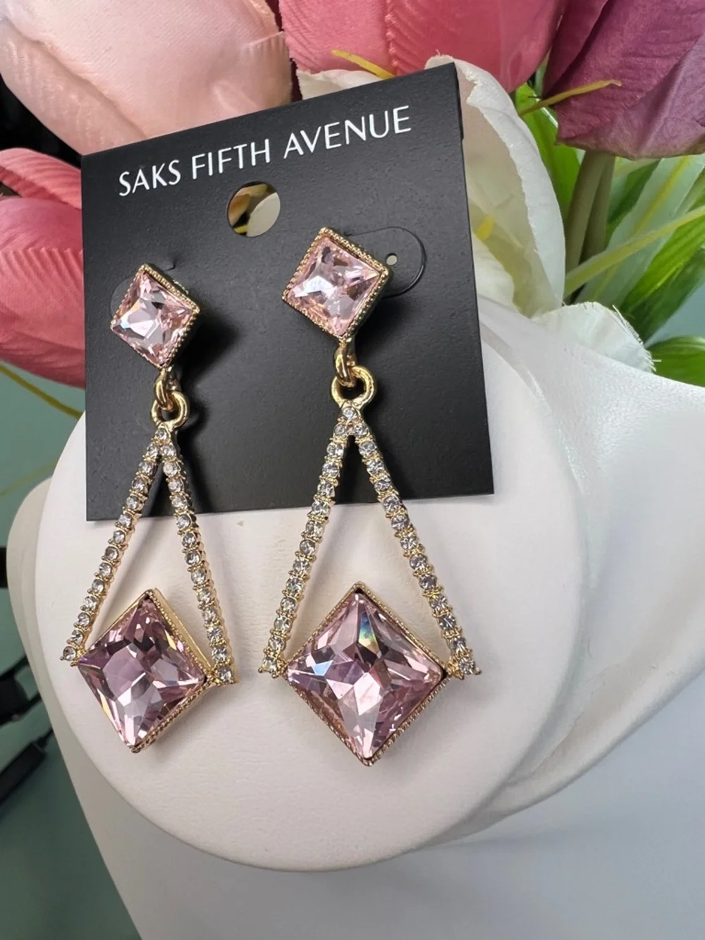 Saks Fifth Avenue Gold/Pink Diamond Shape Earrings - Picture 4 of 7